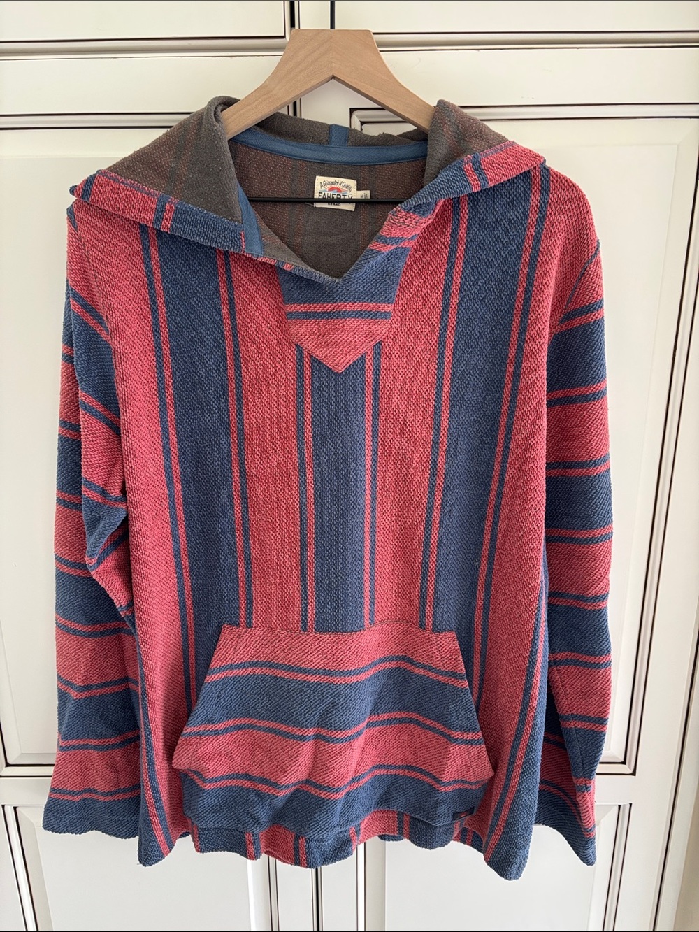 Faherty Baja Poncho Hoodie Pullover Sweatshirt‎ Stretch Blue Red Striped Mens M